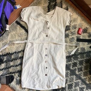 Cream Silk and Linen Button Dress